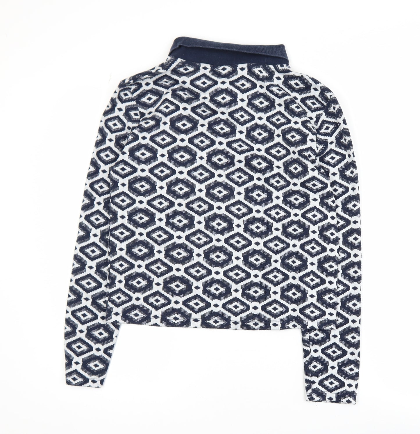 Zara Womens Blue Geometric Knit Polo Long Sleeve Top L