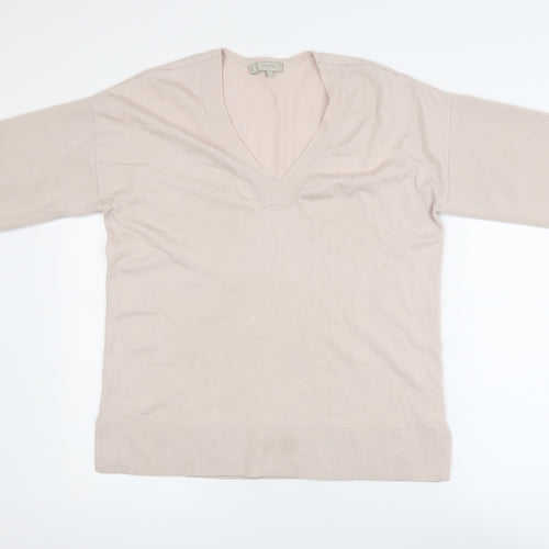 Hobbs Women Beige V-Neck Merino Wool Knit Short Sleeve Top S