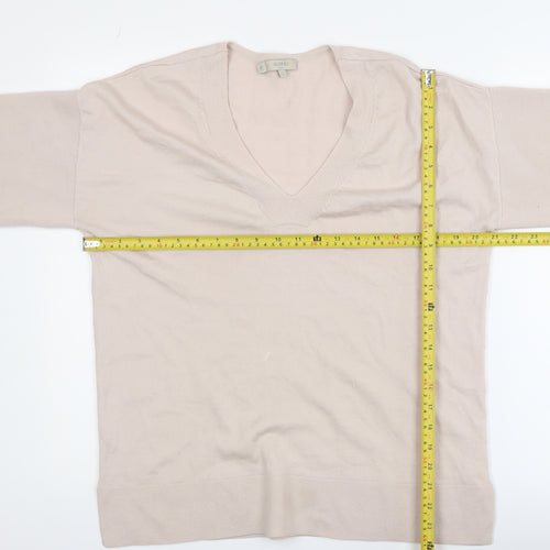 Hobbs Women Beige V-Neck Merino Wool Knit Short Sleeve Top S