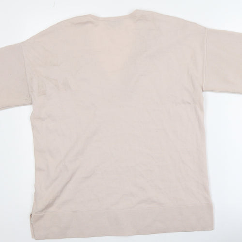 Hobbs Women Beige V-Neck Merino Wool Knit Short Sleeve Top S
