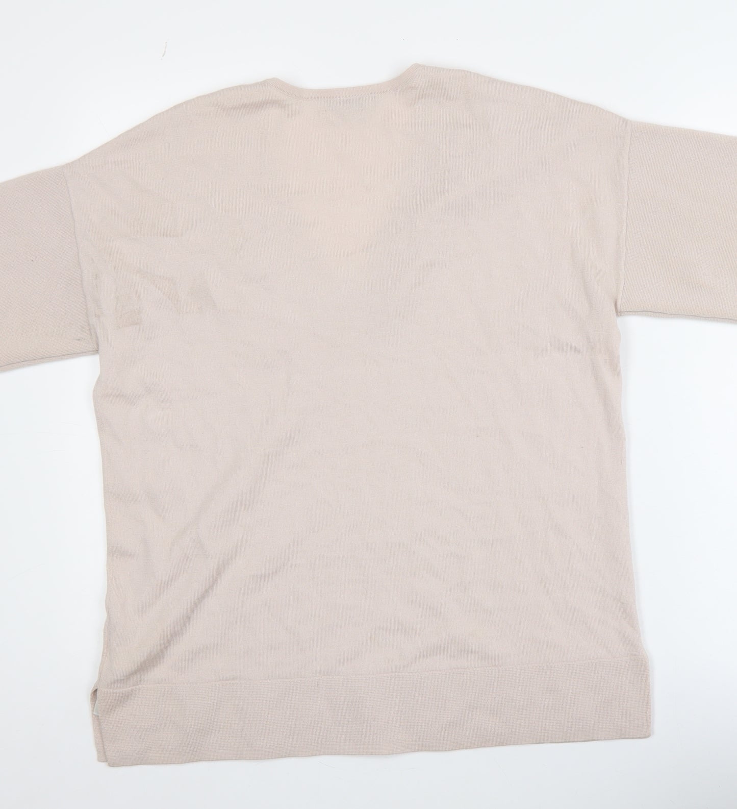 Hobbs Women Beige V-Neck Merino Wool Knit Short Sleeve Top S