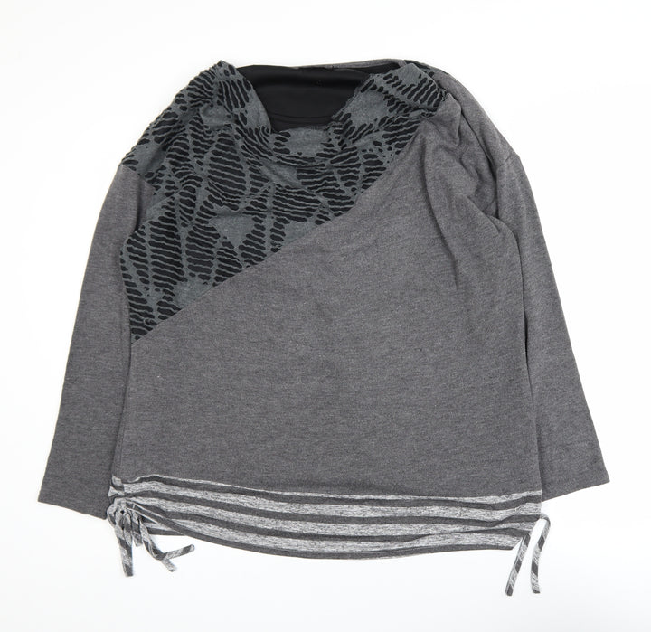 Klass Womens Grey 2XL Tunic Top Cowl Neck Long Sleeve Stretch Blouse