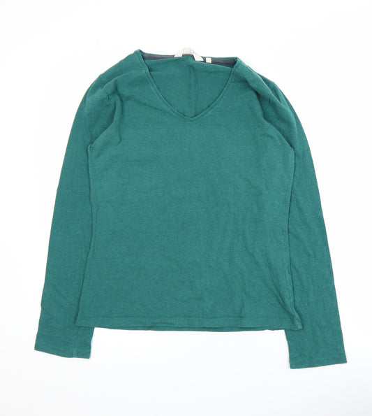 Seasalt Womens Green Cotton V-Neck Long Sleeve Basic Top Size 12