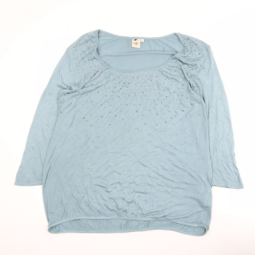 Cotton Traders Women Duck Egg Blue Long Sleeve Top Size 10 Beaded Viscose
