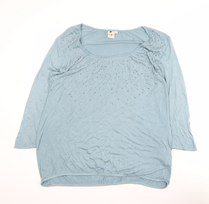 Cotton Traders Women Duck Egg Blue Long Sleeve Top Size 10 Beaded Viscose