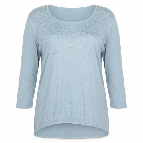 Cotton Traders Women Duck Egg Blue Long Sleeve Top Size 10 Beaded Viscose
