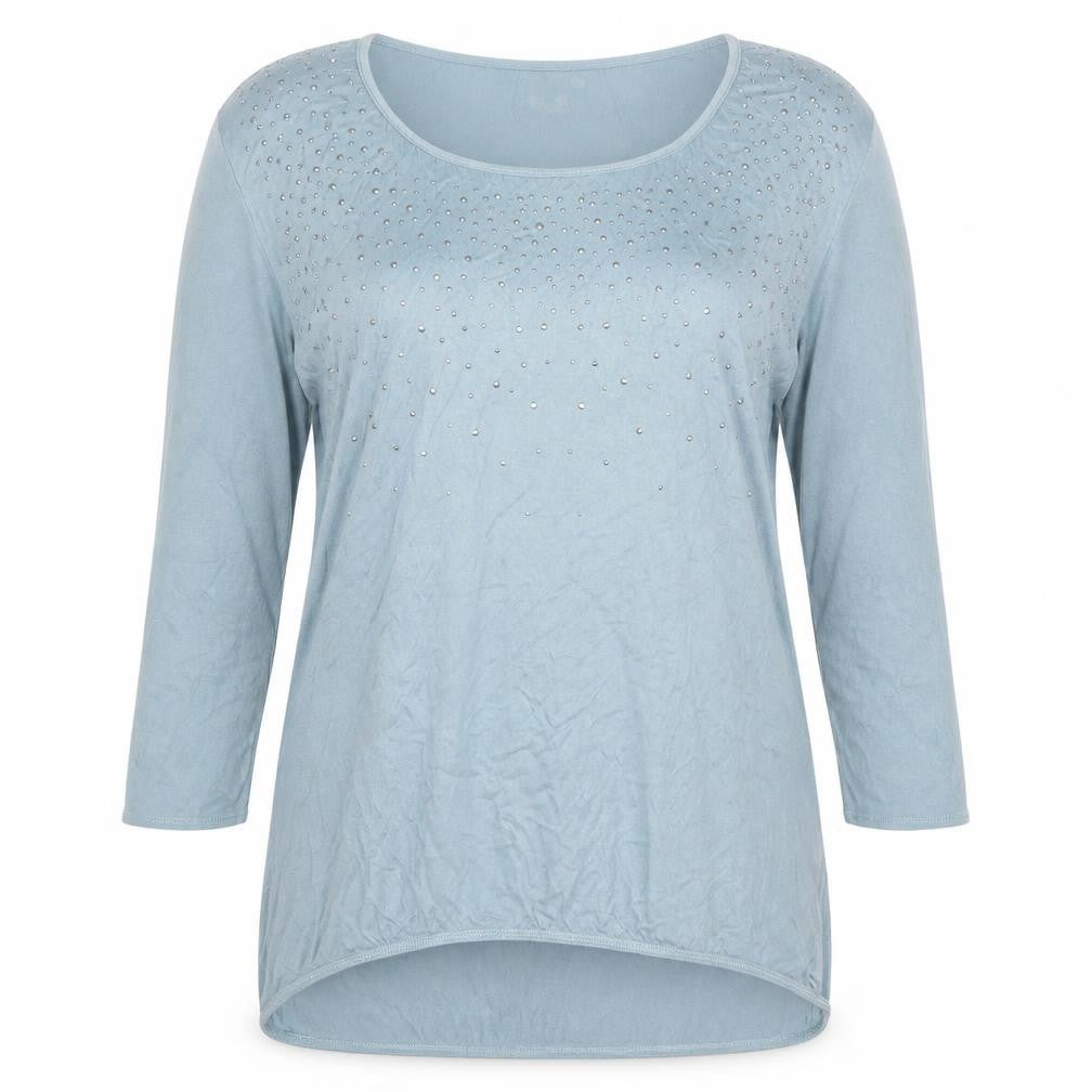 Cotton Traders Women Duck Egg Blue Long Sleeve Top Size 10 Beaded Viscose