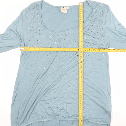 Cotton Traders Women Duck Egg Blue Long Sleeve Top Size 10 Beaded Viscose