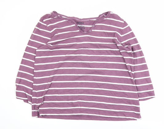 FatFace Womens Purple Striped 3/4 Sleeve Cotton T-Shirt Size 16