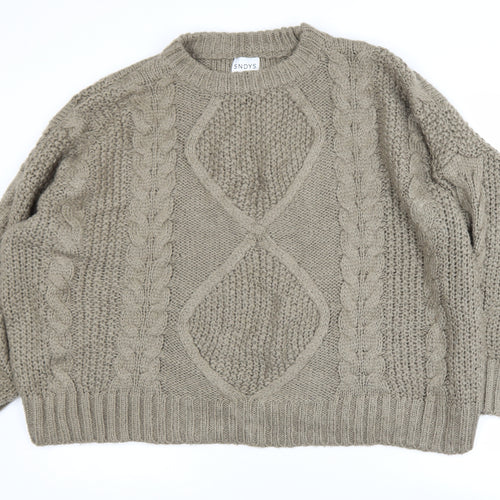 SNDYS Womens Beige Cable Knit Chunky Pullover Jumper Size L