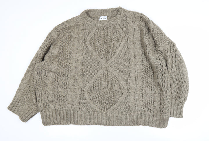 SNDYS Womens Beige Cable Knit Chunky Pullover Jumper Size L
