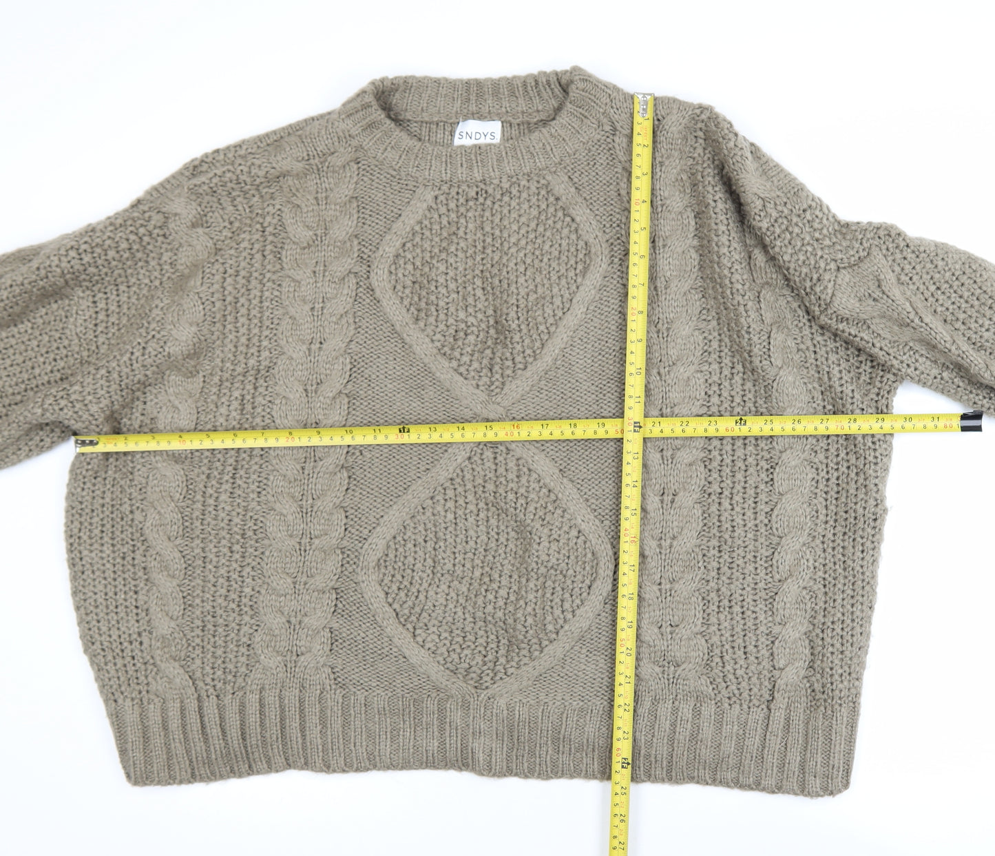 SNDYS Womens Beige Cable Knit Chunky Pullover Jumper Size L