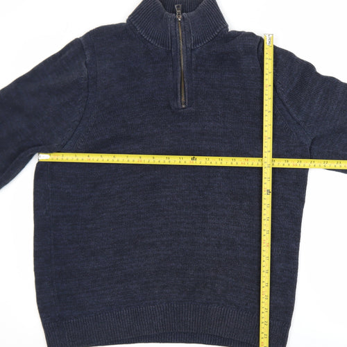 Marks and Spencer Men's Blue Cotton Blend 1/2 Zip Jumper M