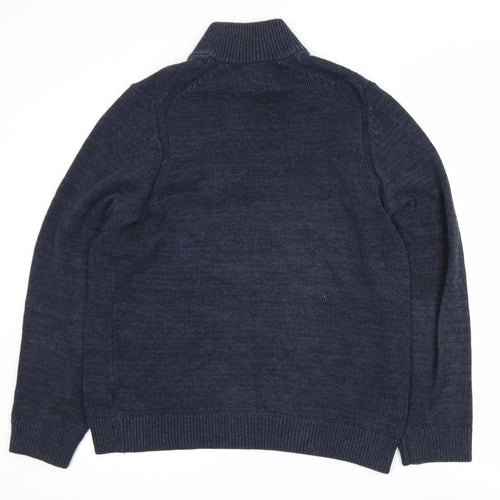 Marks and Spencer Men's Blue Cotton Blend 1/2 Zip Jumper M