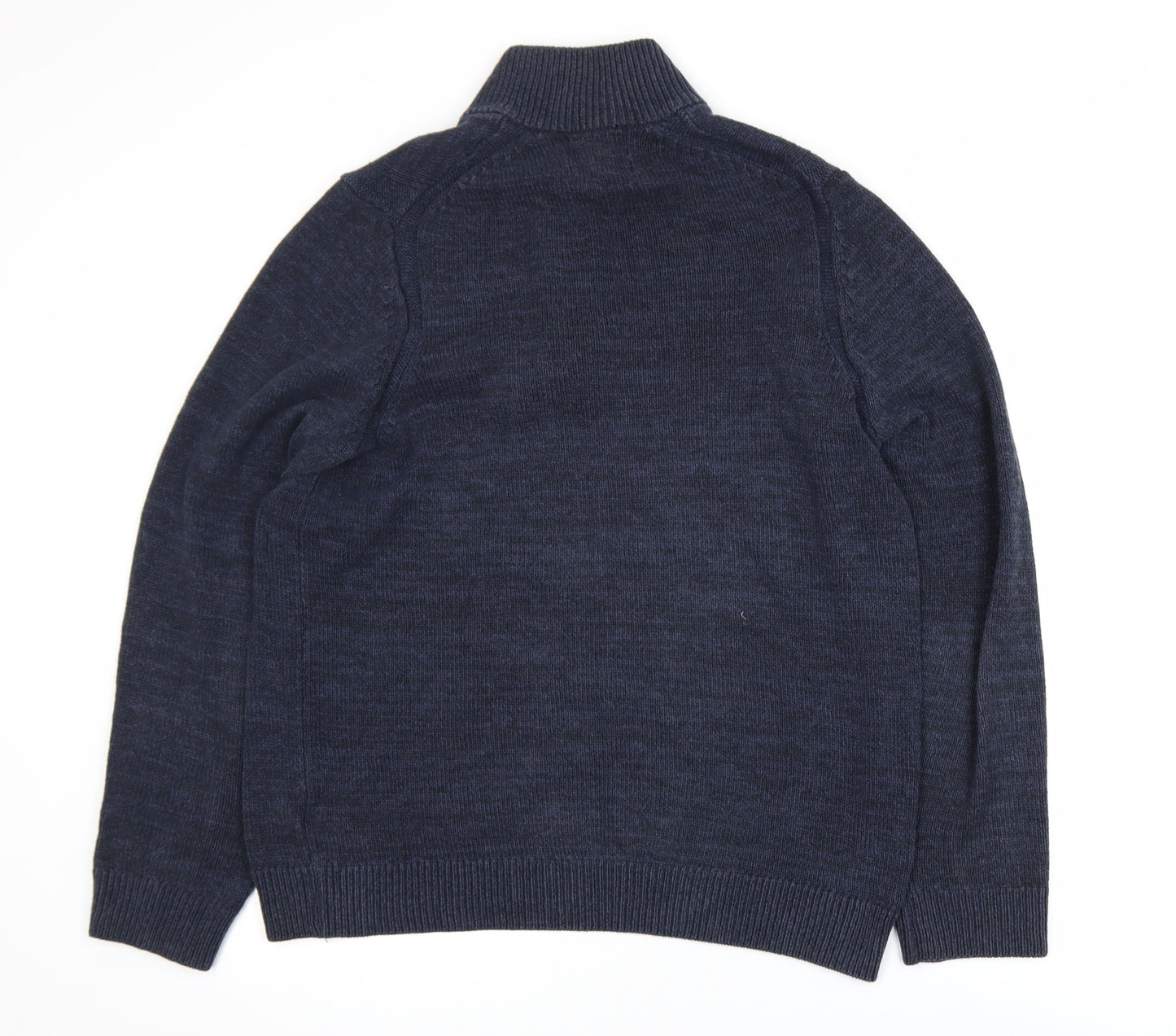 Marks and Spencer Men's Blue Cotton Blend 1/2 Zip Jumper M