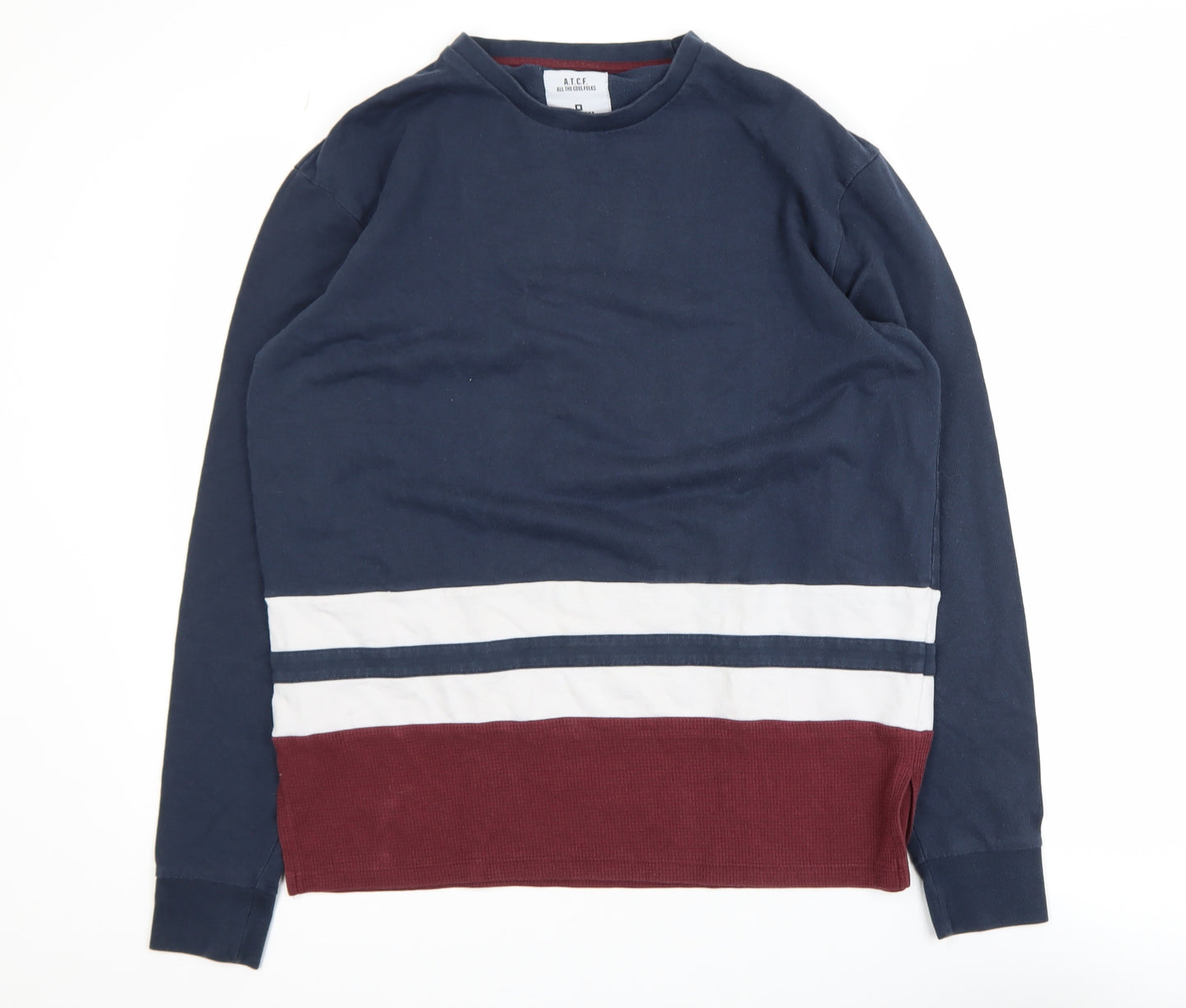 Penshoppe Men's Navy Colourblock Crew Neck Sweatshirt Size M