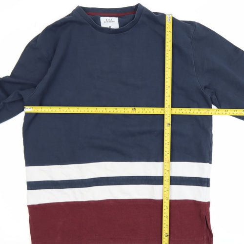 Penshoppe Men's Navy Colourblock Crew Neck Sweatshirt Size M