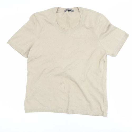 Jaeger Women’s Beige Cotton Knit Short Sleeve Basic T-Shirt M