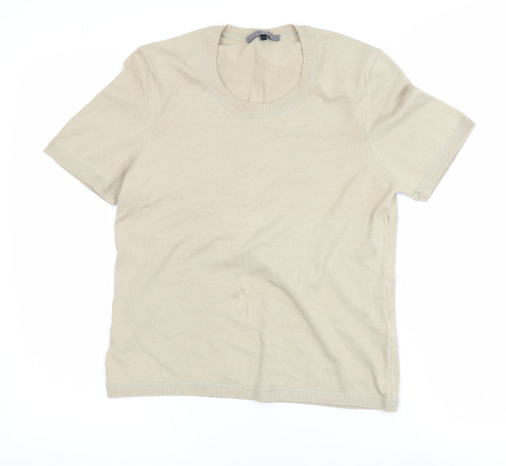 Jaeger Women’s Beige Cotton Knit Short Sleeve Basic T-Shirt M