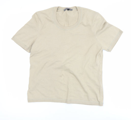 Jaeger Women’s Beige Cotton Knit Short Sleeve Basic T-Shirt M