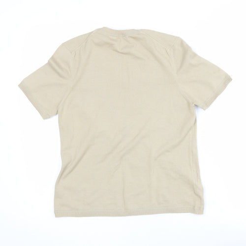 Jaeger Women’s Beige Cotton Knit Short Sleeve Basic T-Shirt M