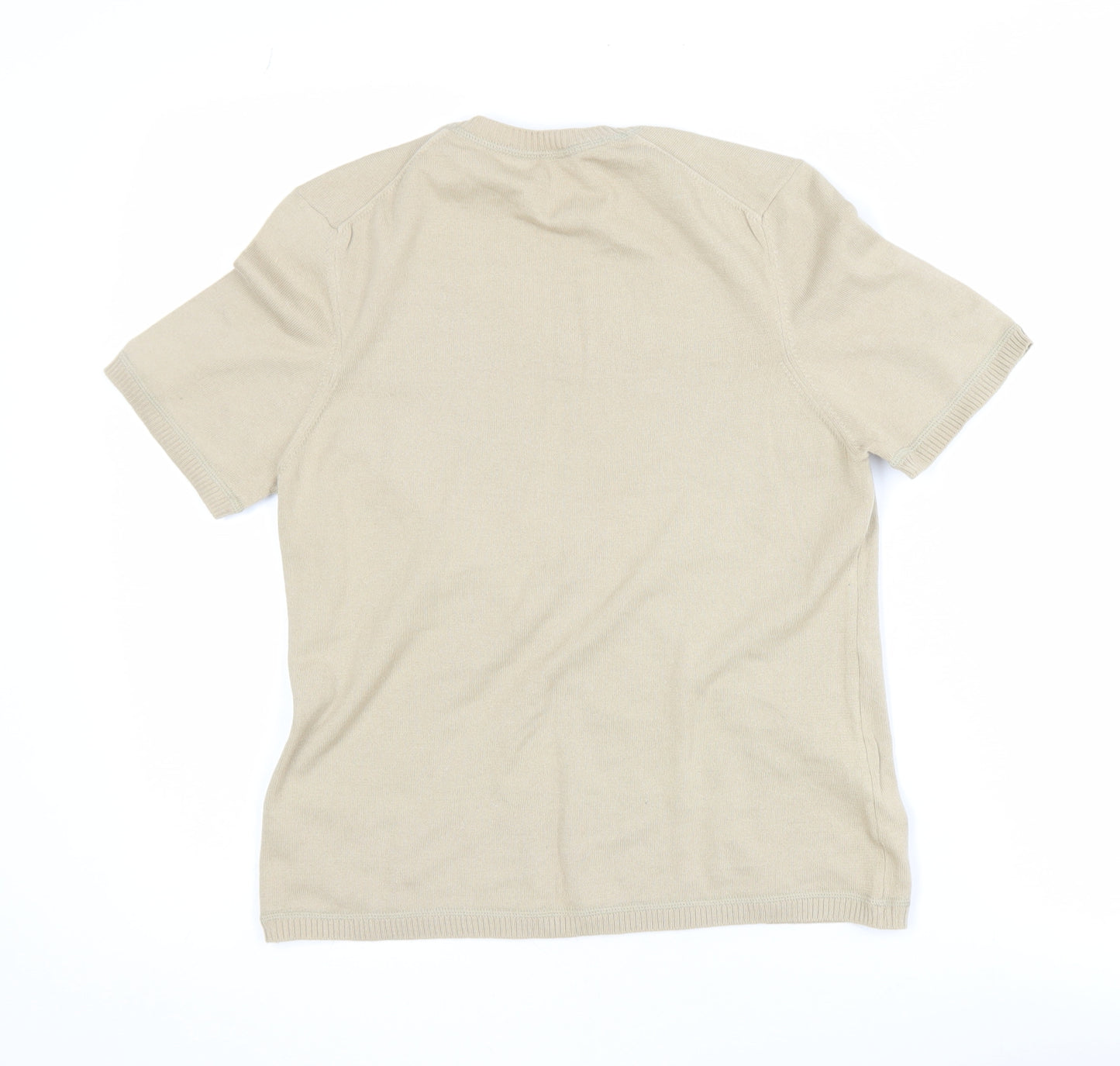 Jaeger Women’s Beige Cotton Knit Short Sleeve Basic T-Shirt M