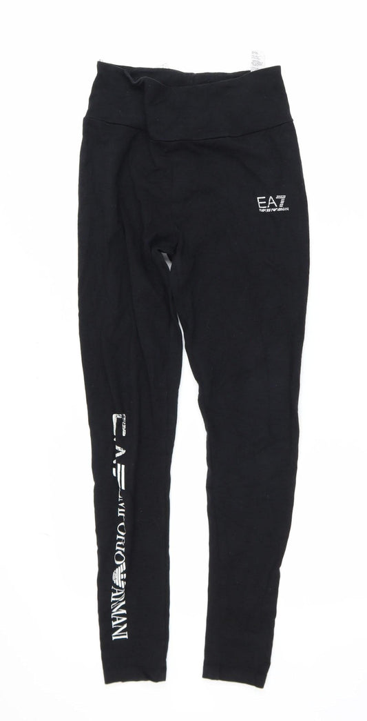Emporio Armani EA7 Women's Black XS Ankle Leggings Cotton Blend Stretch
