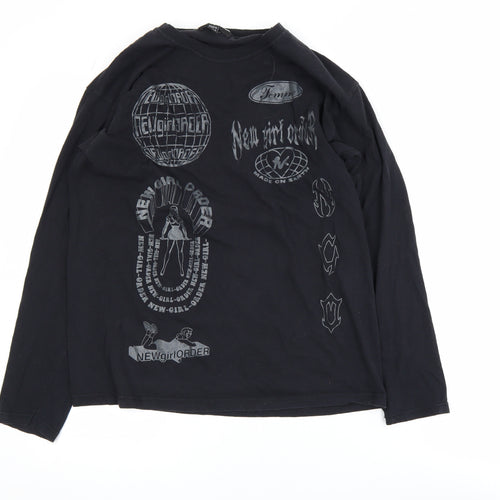 New Girl Order Women's Black Long Sleeve Graphic Cotton T-Shirt Size 8