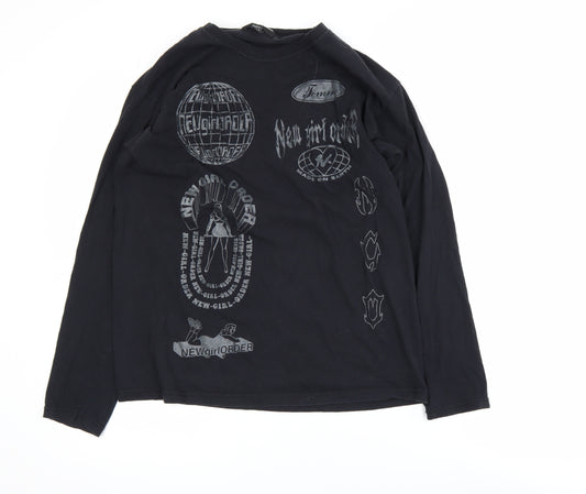 New Girl Order Women's Black Long Sleeve Graphic Cotton T-Shirt Size 8