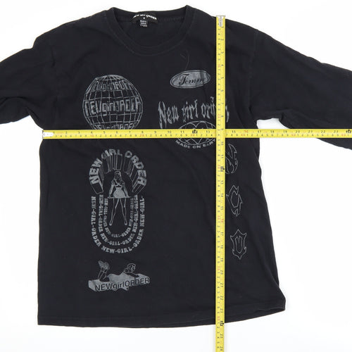 New Girl Order Women's Black Long Sleeve Graphic Cotton T-Shirt Size 8