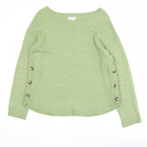 Fat Face Women’s Green Boat Neck Button Pullover Jumper Size 12