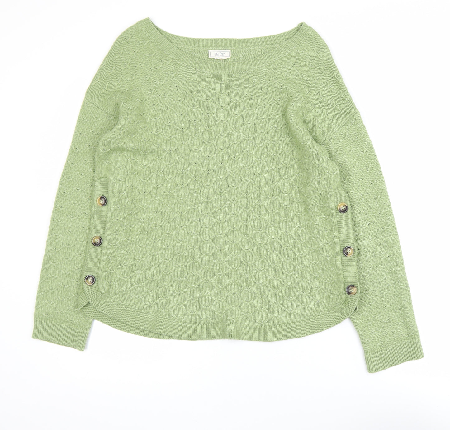 Fat Face Women’s Green Boat Neck Button Pullover Jumper Size 12