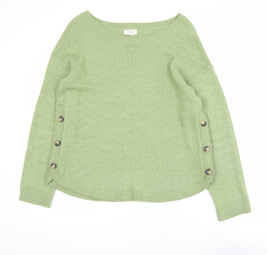 Fat Face Women’s Green Boat Neck Button Pullover Jumper Size 12
