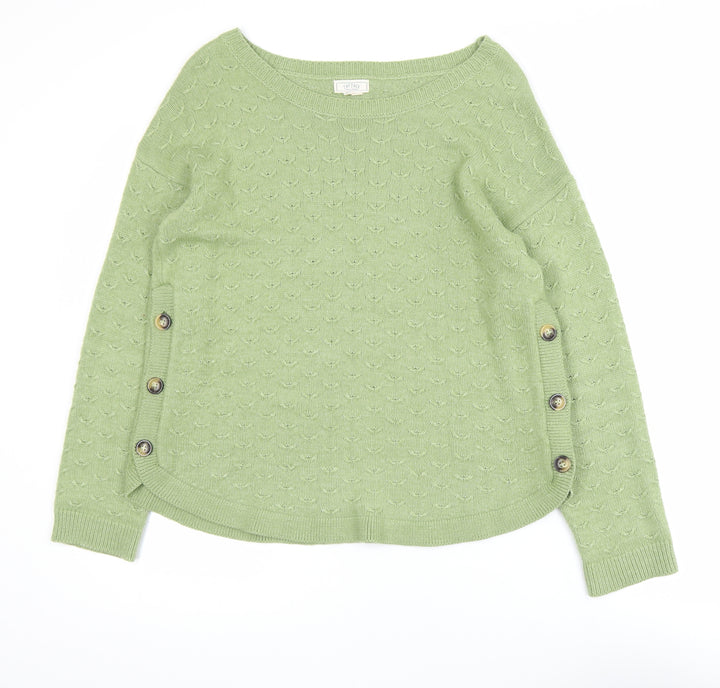 Fat Face Women’s Green Boat Neck Button Pullover Jumper Size 12