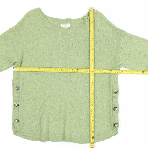 Fat Face Women’s Green Boat Neck Button Pullover Jumper Size 12