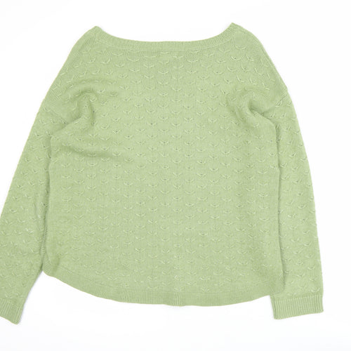 Fat Face Women’s Green Boat Neck Button Pullover Jumper Size 12