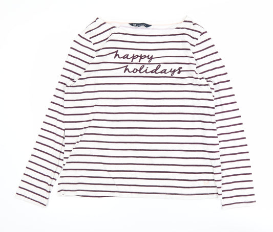 Crew Clothing Company Womens White Striped Holiday Cotton Long Sleeve T-Shirt Size 14