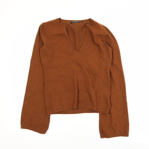 DKNY Jeans Womens Brown V-Neck Long Sleeve Pullover Jumper M