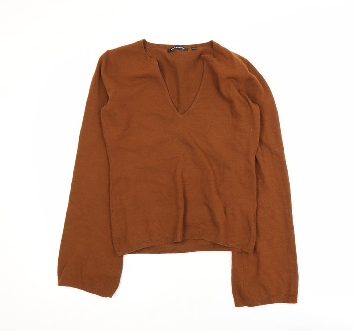 DKNY Jeans Womens Brown V-Neck Long Sleeve Pullover Jumper M