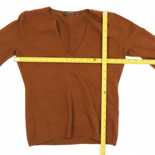 DKNY Jeans Womens Brown V-Neck Long Sleeve Pullover Jumper M