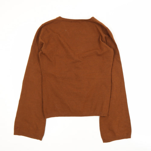 DKNY Jeans Womens Brown V-Neck Long Sleeve Pullover Jumper M