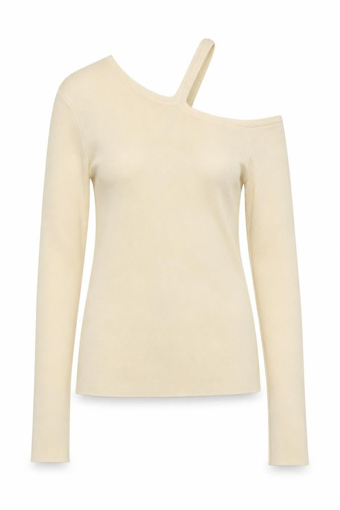 Topshop Women's Beige One Shoulder Knit Top Size S UK 8-10