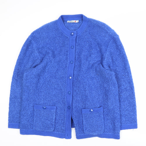 Poppy Womens Blue Long Sleeve Chunky Knit Acrylic Cardigan UK22