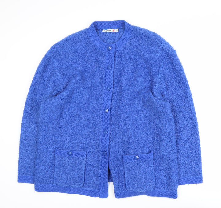 Poppy Womens Blue Long Sleeve Chunky Knit Acrylic Cardigan UK22