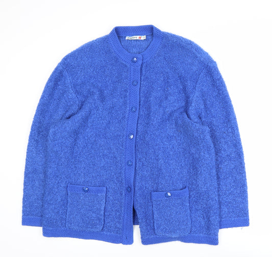 Poppy Womens Blue Long Sleeve Chunky Knit Acrylic Cardigan UK22