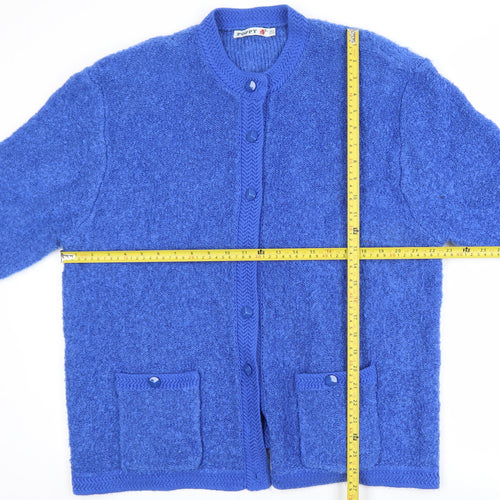 Poppy Womens Blue Long Sleeve Chunky Knit Acrylic Cardigan UK22