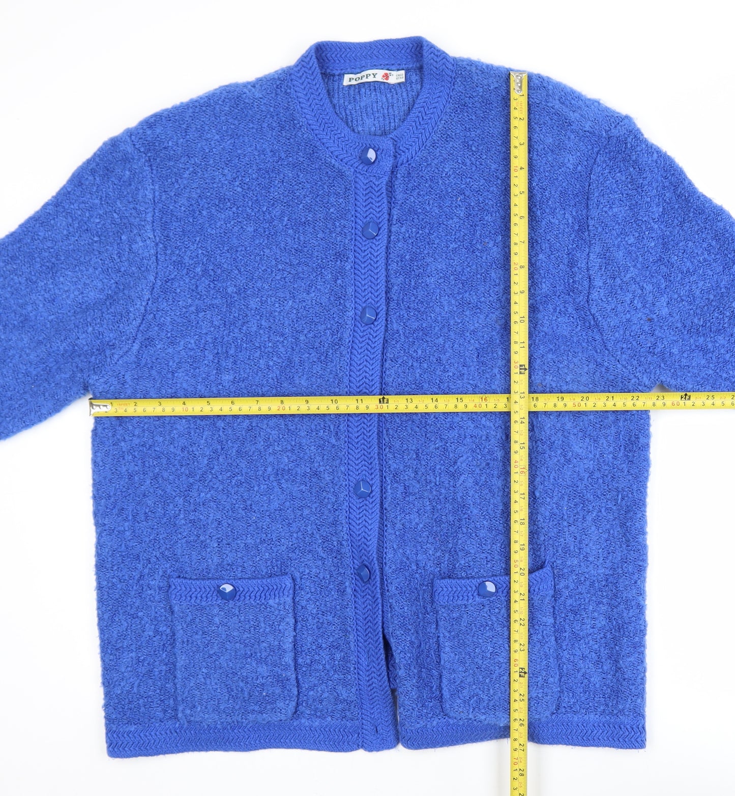 Poppy Womens Blue Long Sleeve Chunky Knit Acrylic Cardigan UK22