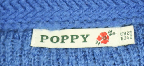Poppy Womens Blue Long Sleeve Chunky Knit Acrylic Cardigan UK22