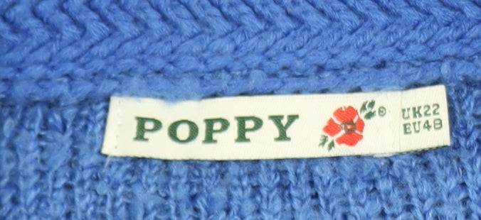 Poppy Womens Blue Long Sleeve Chunky Knit Acrylic Cardigan UK22
