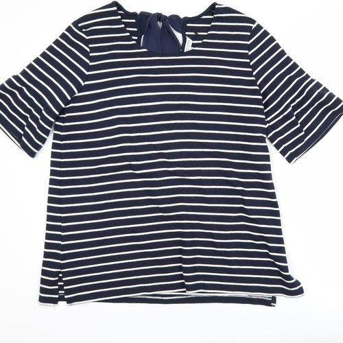 Great Plains Women's Blue Striped Short Sleeve Tie Back Top Size L
